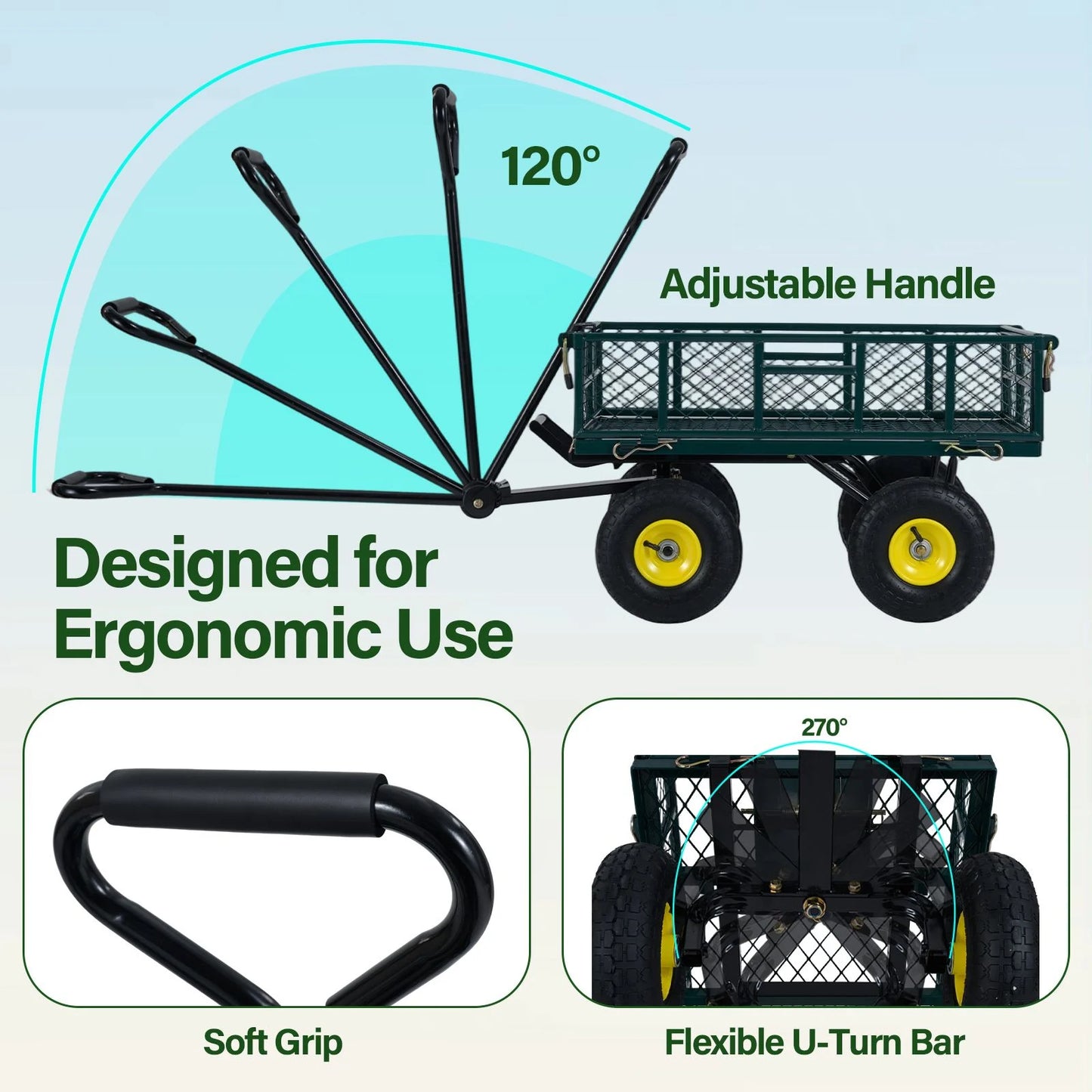 Heavy Duty 410 kg Capacity Metal Garden Cart with Storage Bag