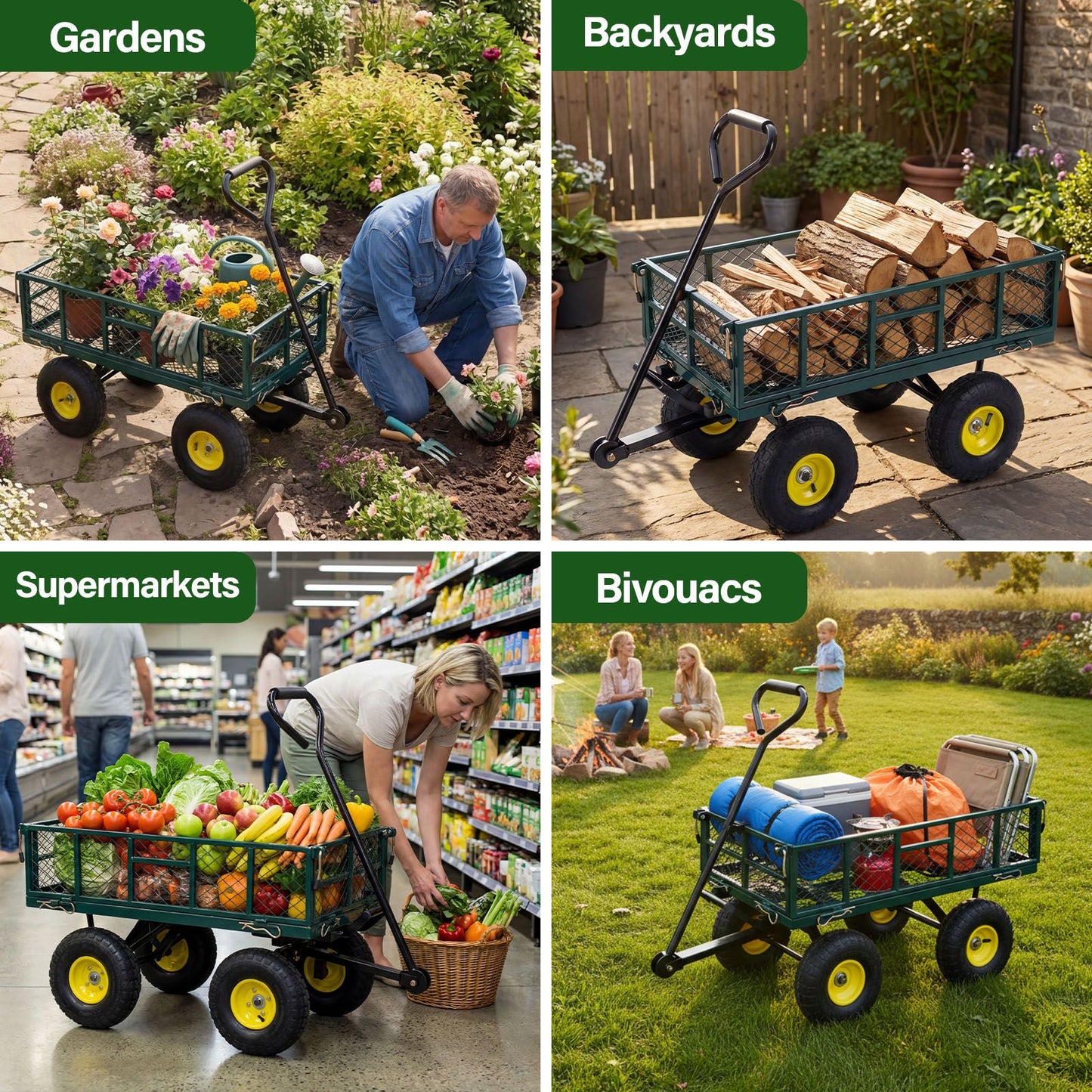 Heavy Duty 410 kg Capacity Metal Garden Cart with Storage Bag