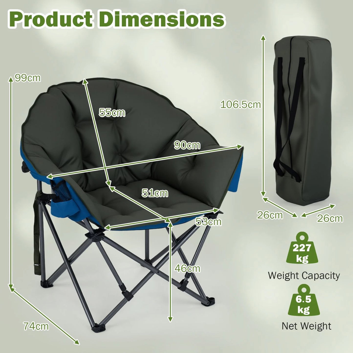 Heavy-Duty Folding Oxford Chair with Padded Seat and Cup Holder for Beach Fishing