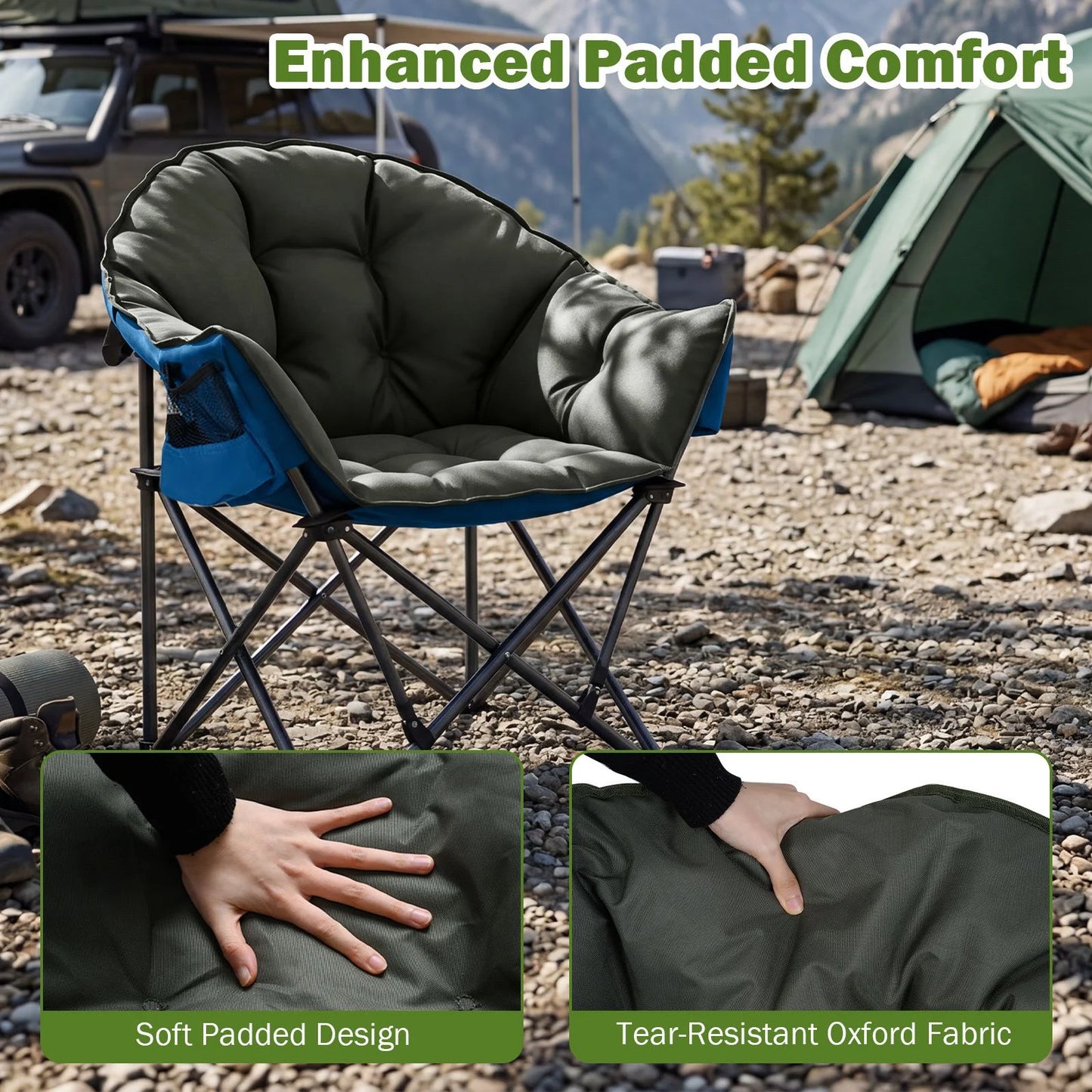Heavy-Duty Folding Oxford Chair with Padded Seat and Cup Holder for Beach Fishing