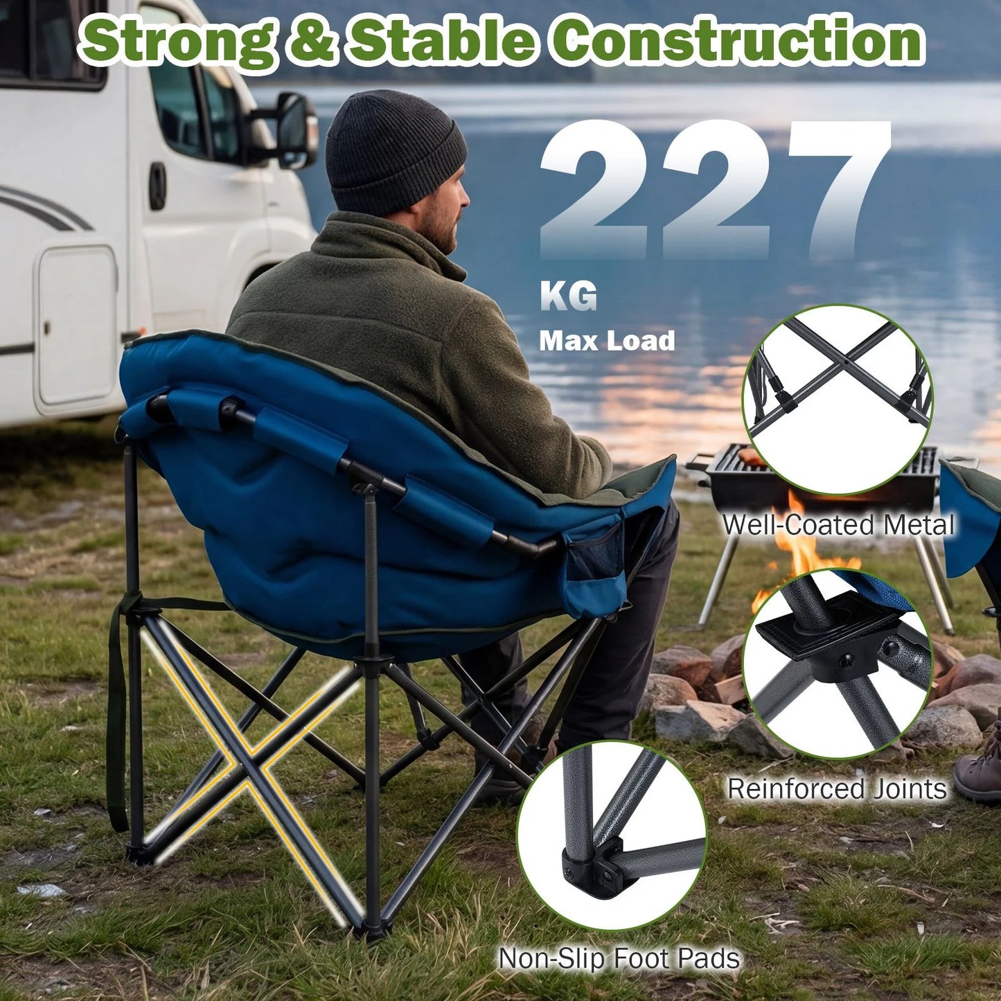 Heavy-Duty Folding Oxford Chair with Padded Seat and Cup Holder for Beach Fishing