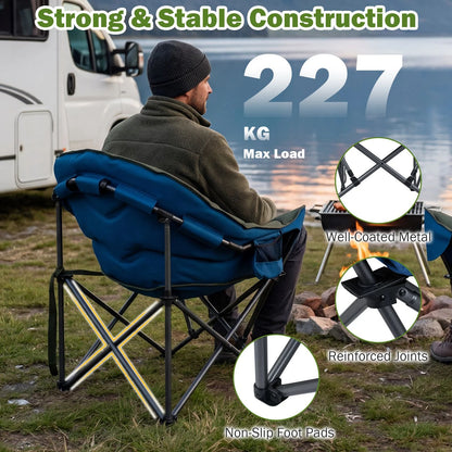 Heavy-Duty Folding Oxford Chair with Padded Seat and Cup Holder for Beach Fishing