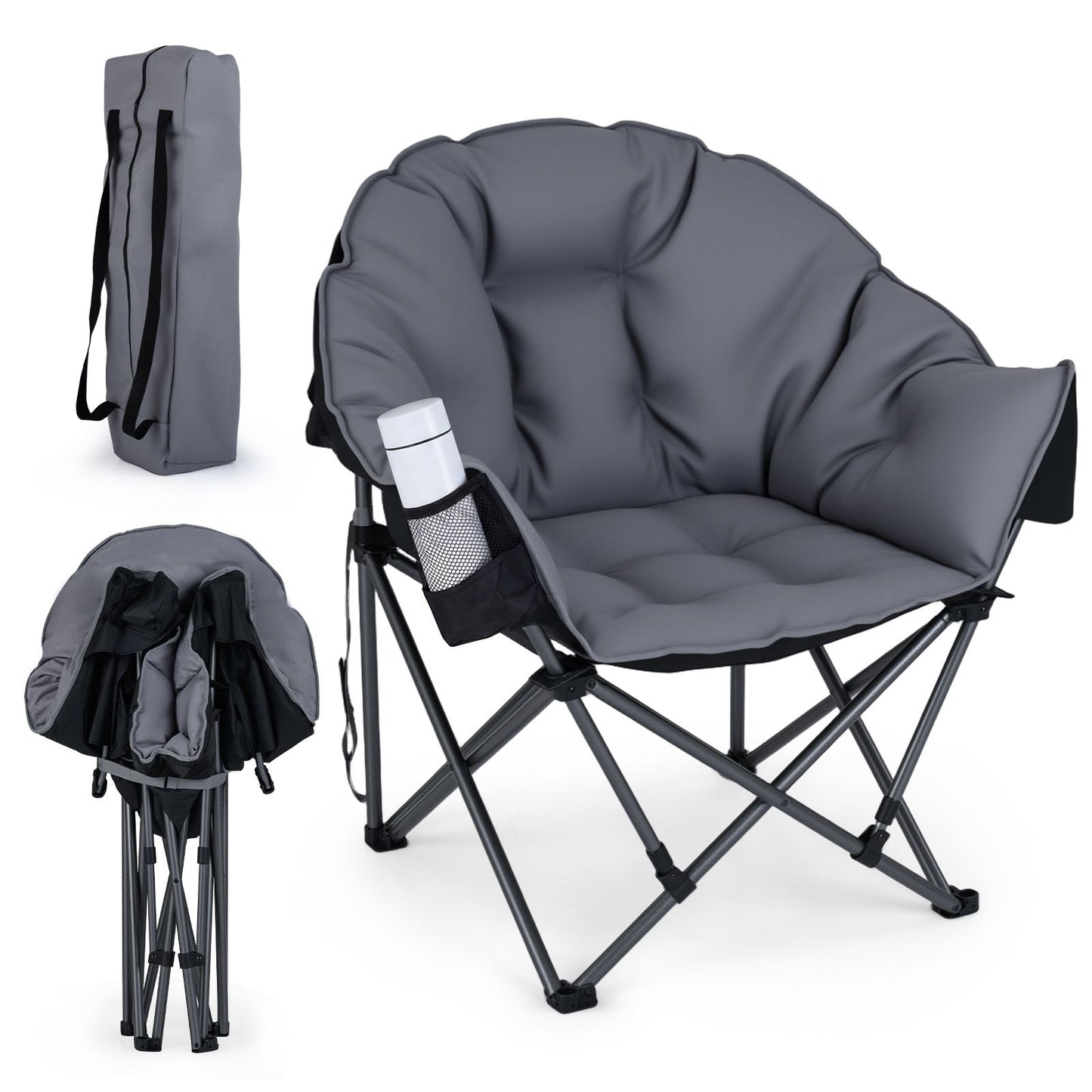 Heavy-Duty Folding Oxford Chair with Padded Seat and Cup Holder for Beach Fishing