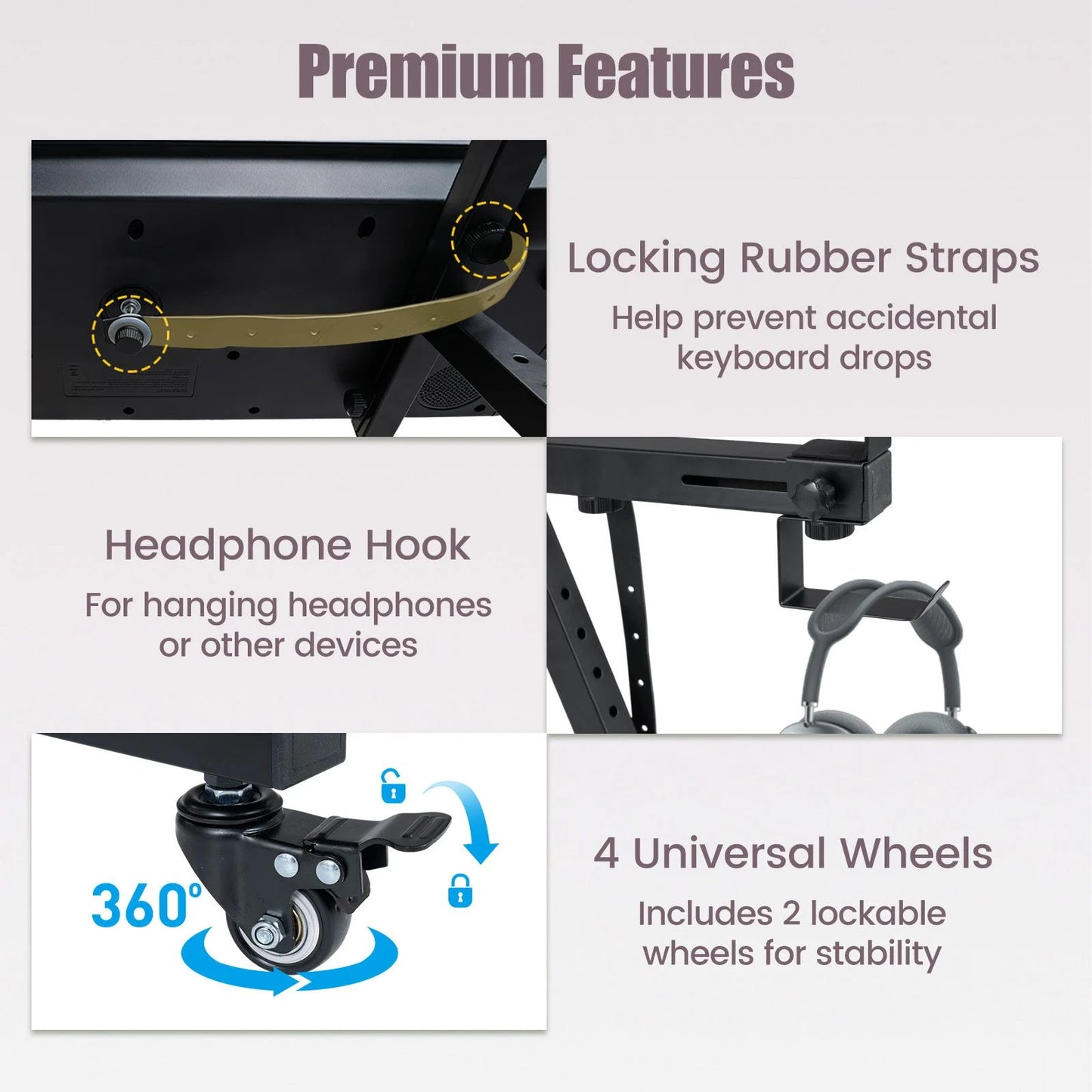 Heavy-Duty Piano Stand with Headphone Hook Fits 49 54 61 88 Keys Electric Pianos