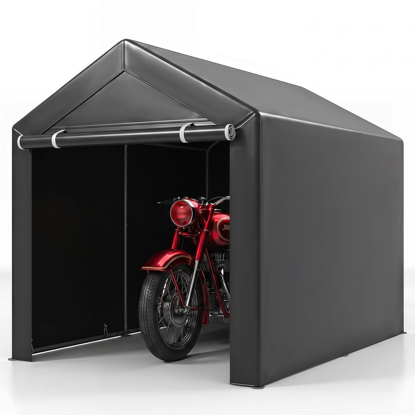 Heavy-Duty Portable Storage Shed with Roll-up Zipper Door and Sun-Protective Canopy