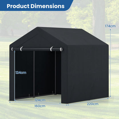 Heavy-Duty Portable Storage Shed with Roll-up Zipper Door and Sun-Protective Canopy