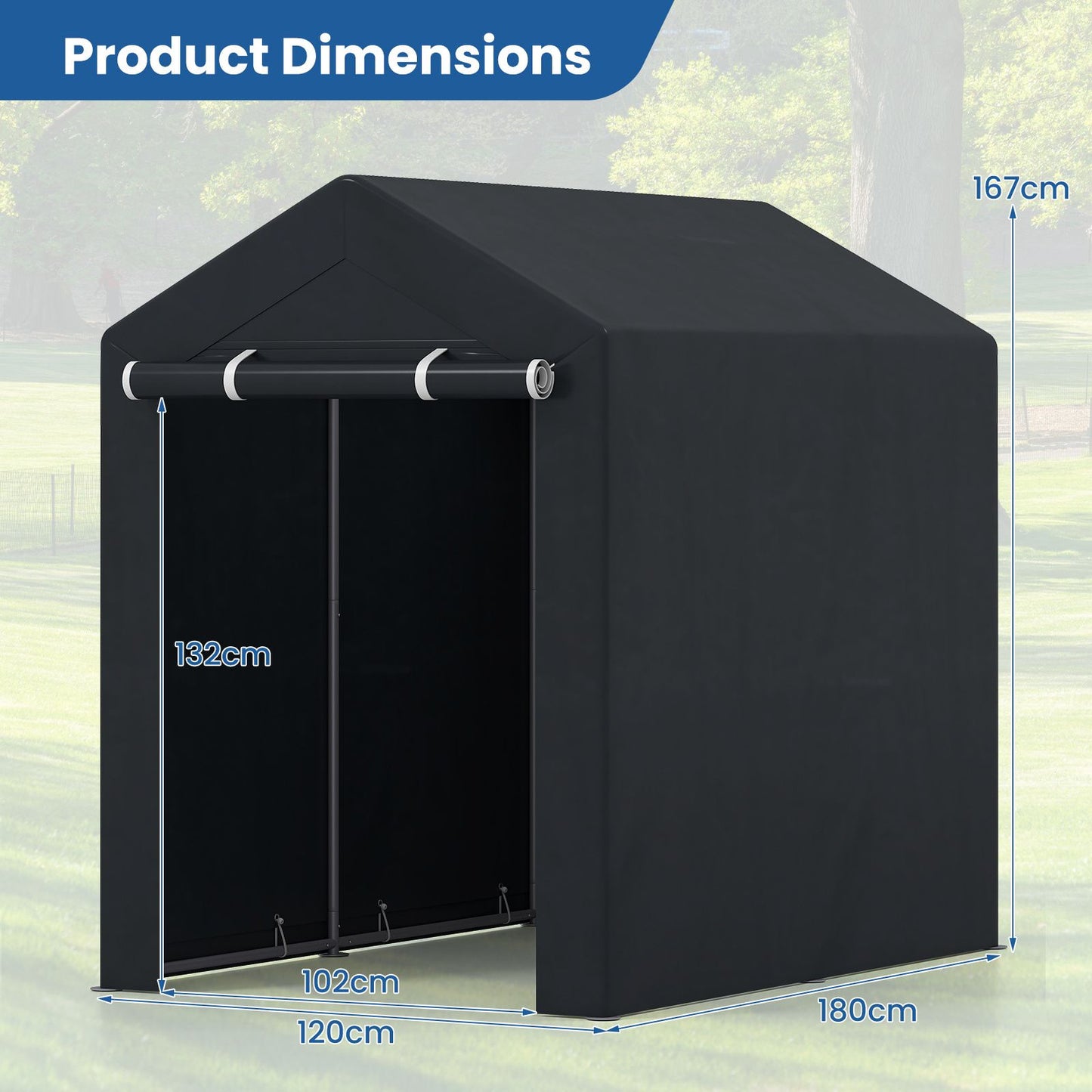 Heavy-Duty Portable Storage Shed with Roll-up Zipper Door and Sun-Protective Canopy