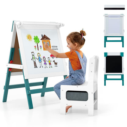 Height-adjustable Painting Easel with Chalkboard and Paper Holder