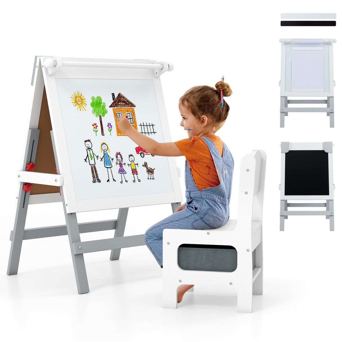Height-adjustable Painting Easel with Chalkboard and Paper Holder