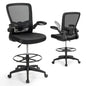 Mesh Drafting Chair, Height Adjustable Swivel Office Chair with Flip-up Armrests, Footrest and Lumbar Support