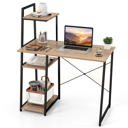 Wooden Computer Desk, 4 Tier Shelves Laptop Table with Foot Pads, Steel Frame Wide Desktop