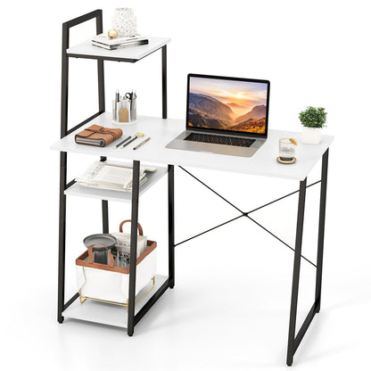 Wooden Computer Desk, 4 Tier Shelves Laptop Table with Foot Pads, Steel Frame Wide Desktop