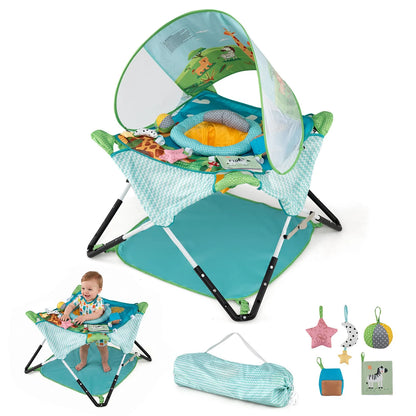 Indoor/Outdoor Infant Activity Center with Interactive Toys and 3 Adjustable Heights for 6+ Months