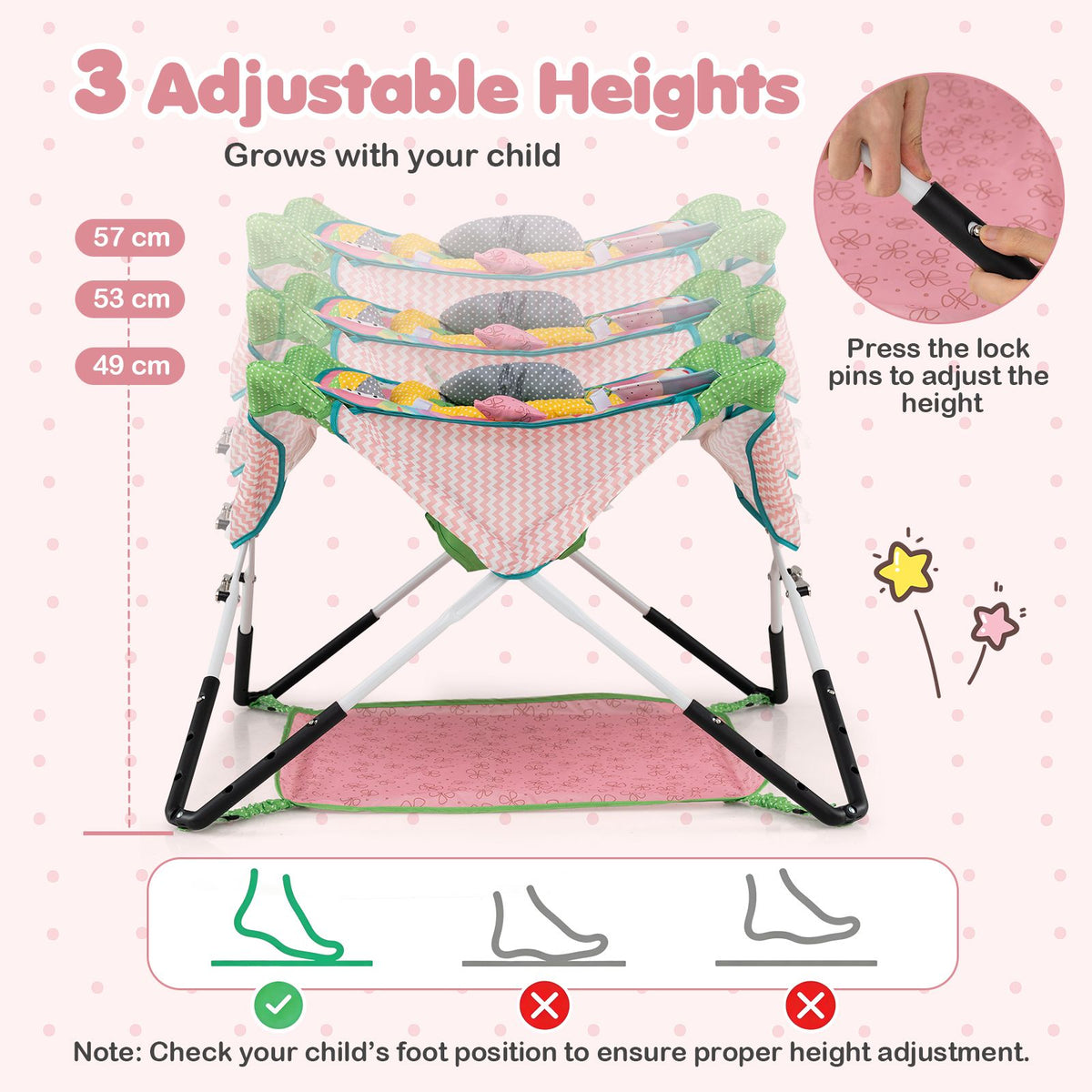 Indoor/Outdoor Infant Activity Center with Interactive Toys and 3 Adjustable Heights for 6+ Months