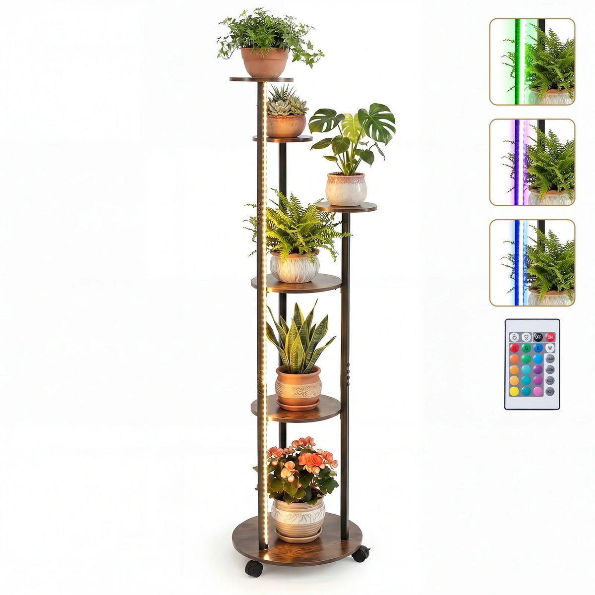 Indoor Plant Stand 6-Tier Corner Shelf with Locking Wheels