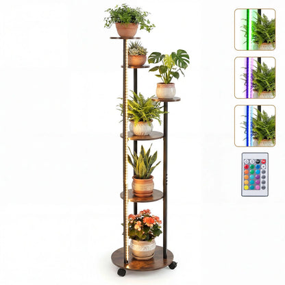 Indoor Plant Stand 6-Tier Corner Shelf with Locking Wheels