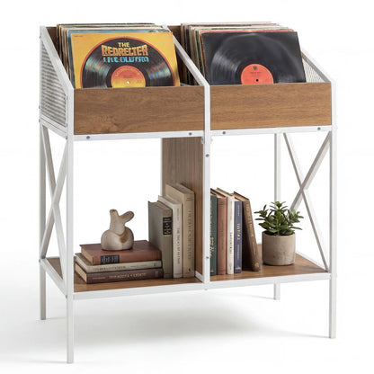 Record Player Stand, 2-Tier Turntable Stand End Side Table with 4 Display Shelves