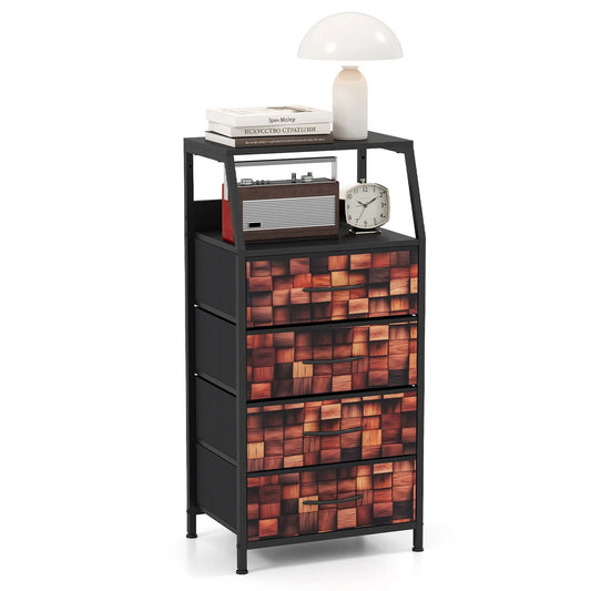Industrial Nightstand Tall Dresser with 4 Fabric Drawers