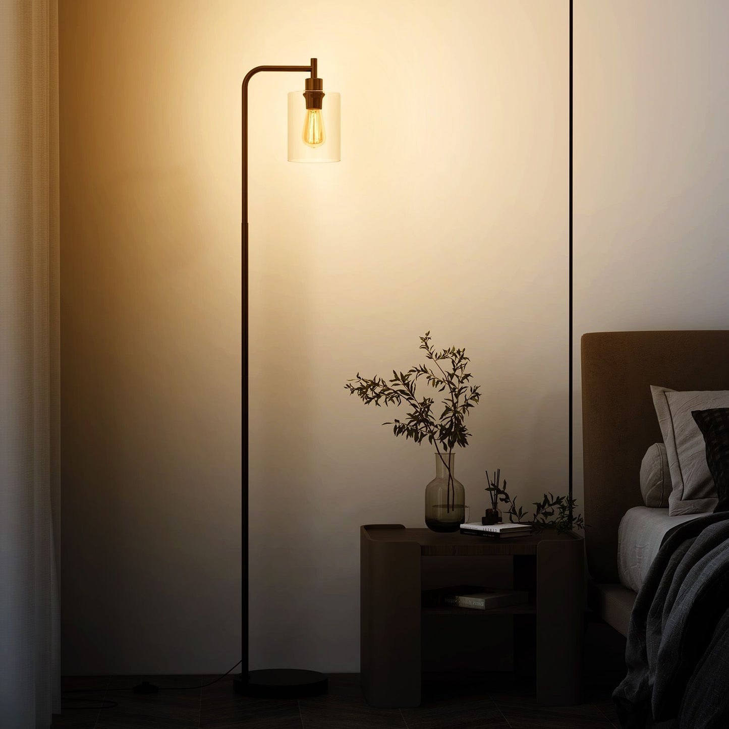 Industrial Floor Lamp with Hanging Glass Lampshade and Foot Switch