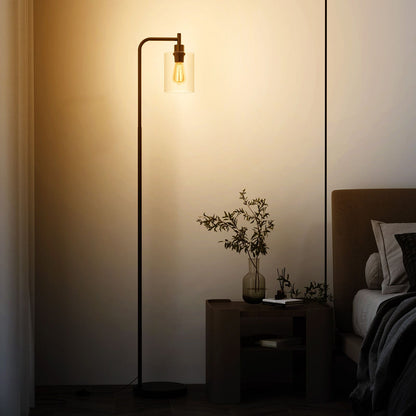 Industrial Floor Lamp with Hanging Glass Lampshade and Foot Switch