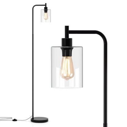 Industrial Floor Lamp with Hanging Glass Lampshade and Foot Switch