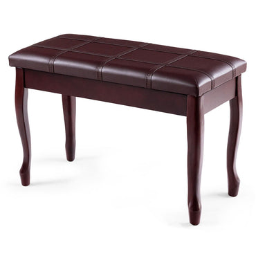 Leather Piano Bench with Storage Compartment and Wooden Legs