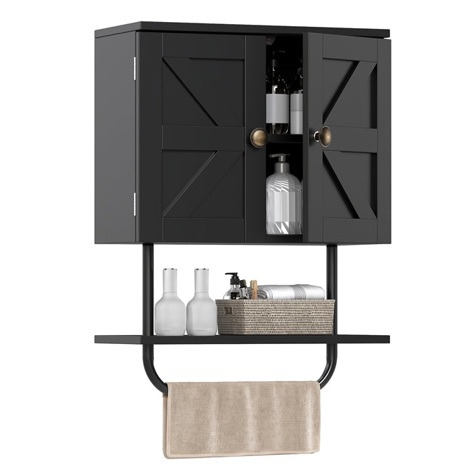 Bathroom Wall Cabinet with Double Door and Open Shelf and Towel Rack