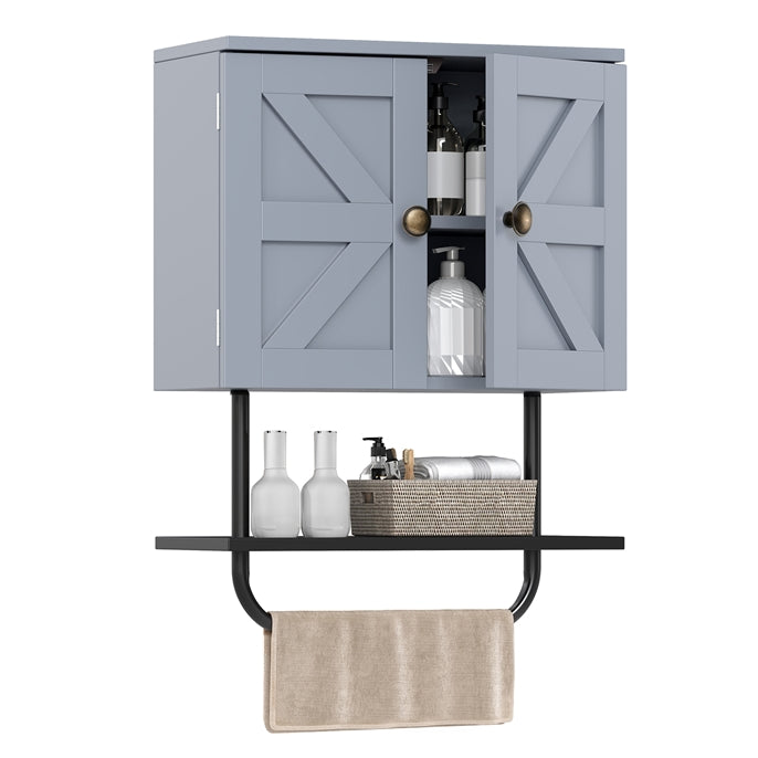 Bathroom Wall Cabinet with Double Door and Open Shelf and Towel Rack