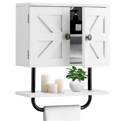 Bathroom Wall Cabinet with Double Door and Open Shelf and Towel Rack