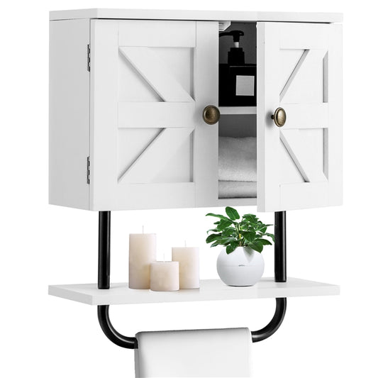 Bathroom Wall Cabinet with Double Door and Open Shelf and Towel Rack