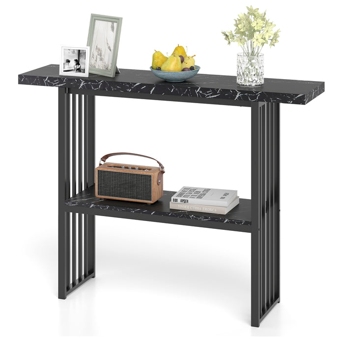 2 Tier Faux Marble Console Table for Entryway Living Room Bedroom