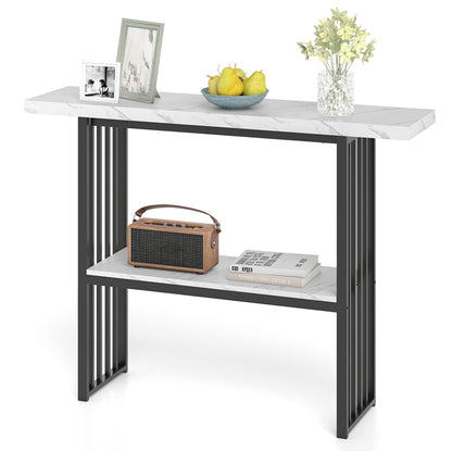 2 Tier Faux Marble Console Table for Entryway Living Room Bedroom