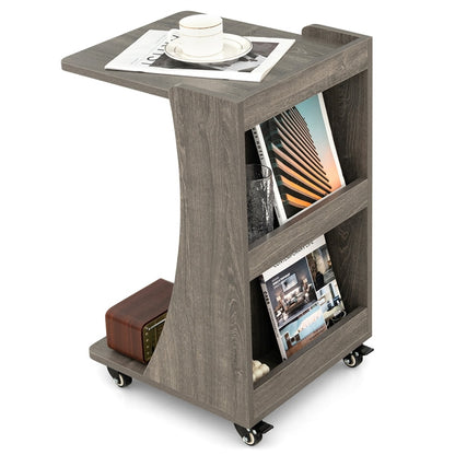 C-Shaped Side Table with Storage Shelf for Bedroom and Living Room