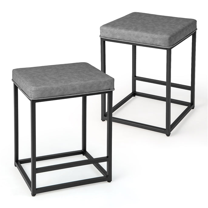 Bar Stools Set of 2 with PVC Leather Cushion
