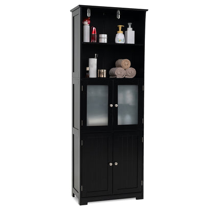 Freestanding Storage Cabinet with Tempered Glass Door and Open Shelves