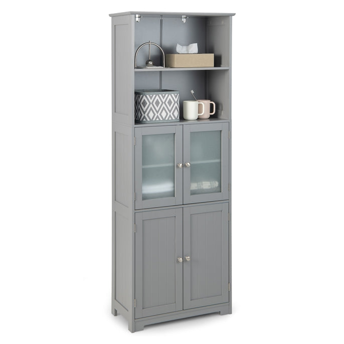 Freestanding Storage Cabinet with Tempered Glass Door and Open Shelves
