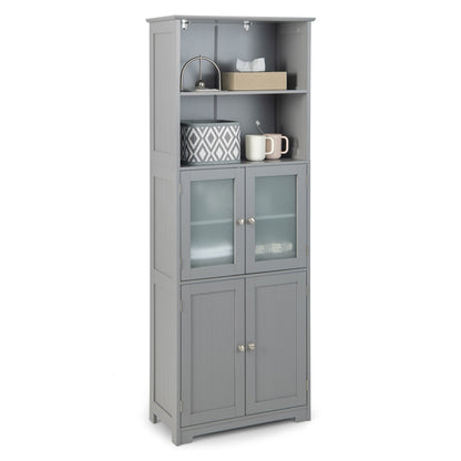 Freestanding Storage Cabinet with Tempered Glass Door and Open Shelves