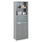 Freestanding Storage Cabinet with Tempered Glass Door and Open Shelves