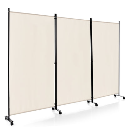 3-Panel Folding Room Divider with Wheels for Living Room Bedroom