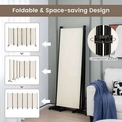6 Panel Room Divider on Wheels