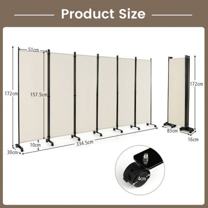 6 Panel Room Divider on Wheels