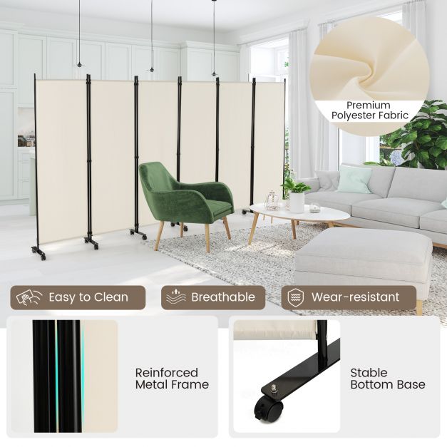 6 Panel Room Divider on Wheels