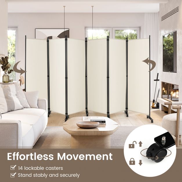 6 Panel Room Divider on Wheels
