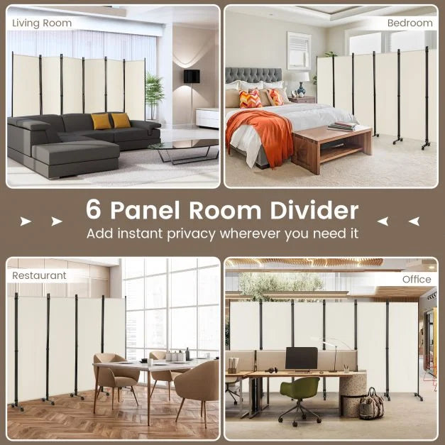 6 Panel Room Divider on Wheels