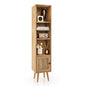 Freestanding Slim Cabinet with Rattan Door and Solid Wood Legs