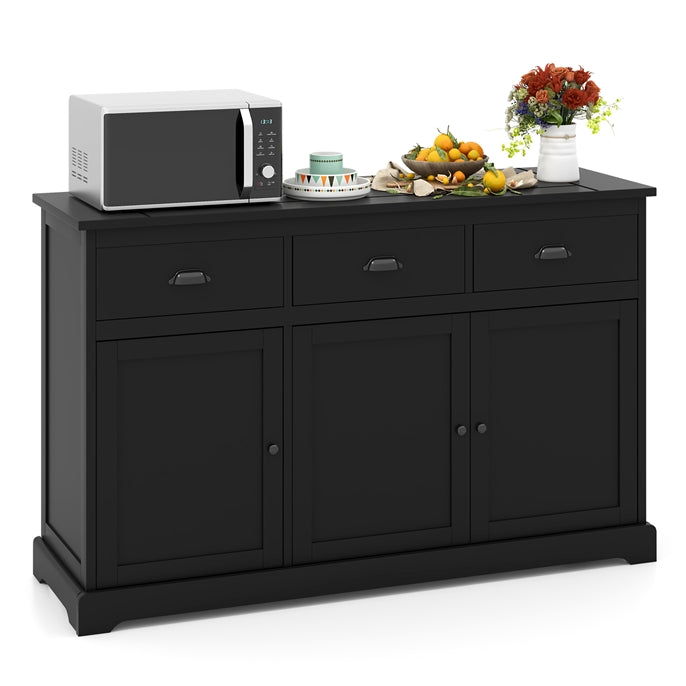GiantexUK Kitchen Sideboard, Freestanding Buffet Cabinet with 3 Drawers, Doors Cabinets & Adjustable Shelf