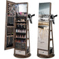 360° Swivel Lockable Jewelry Armoire Cabinet with Full-Length Mirror