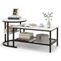Nesting Coffee Table Set of 2, Faux Marble Cocktail Center and Round End Table with Storage Shelf & Adjustable Foot Pads