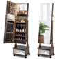 Standing Jewelry Armoire with Full-Length Mirror LED Lights and Drawers