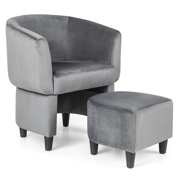 Upholstered Velvet Barrel Chair Modern Club Chair with Ottoman
